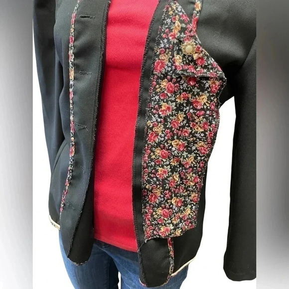 Vintage Euro Mode Floral Trim Button Blazer  Size 12 - Picture 7 of 11